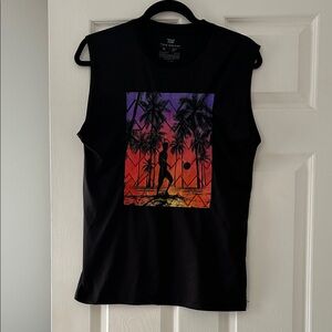 Tek Gear Black Tank Top with Tropical Sunset Design